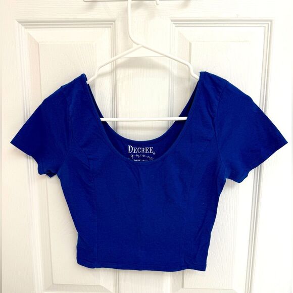 Decree Royal Blue Short Sleeve Crop Tee Y2K Vintage Scoop Neck Women’s Size S - Picture 1 of 4